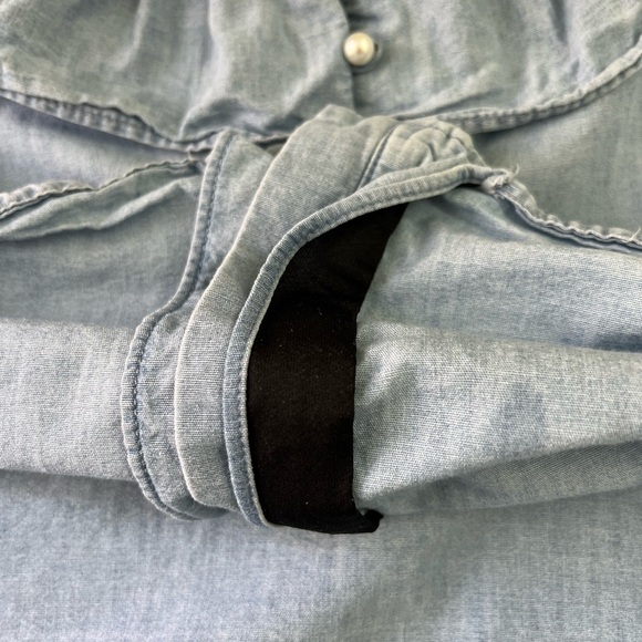 Mango Denim Pearl Ruffle Button Down Coquette Off the Shoulder Tank Top Size XS - Picture 7 of 7